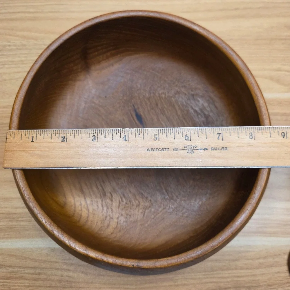 Vintage Teak Solid Wood Salad Bowl Serving Set 7pc Brown Mid Century‎ Modern